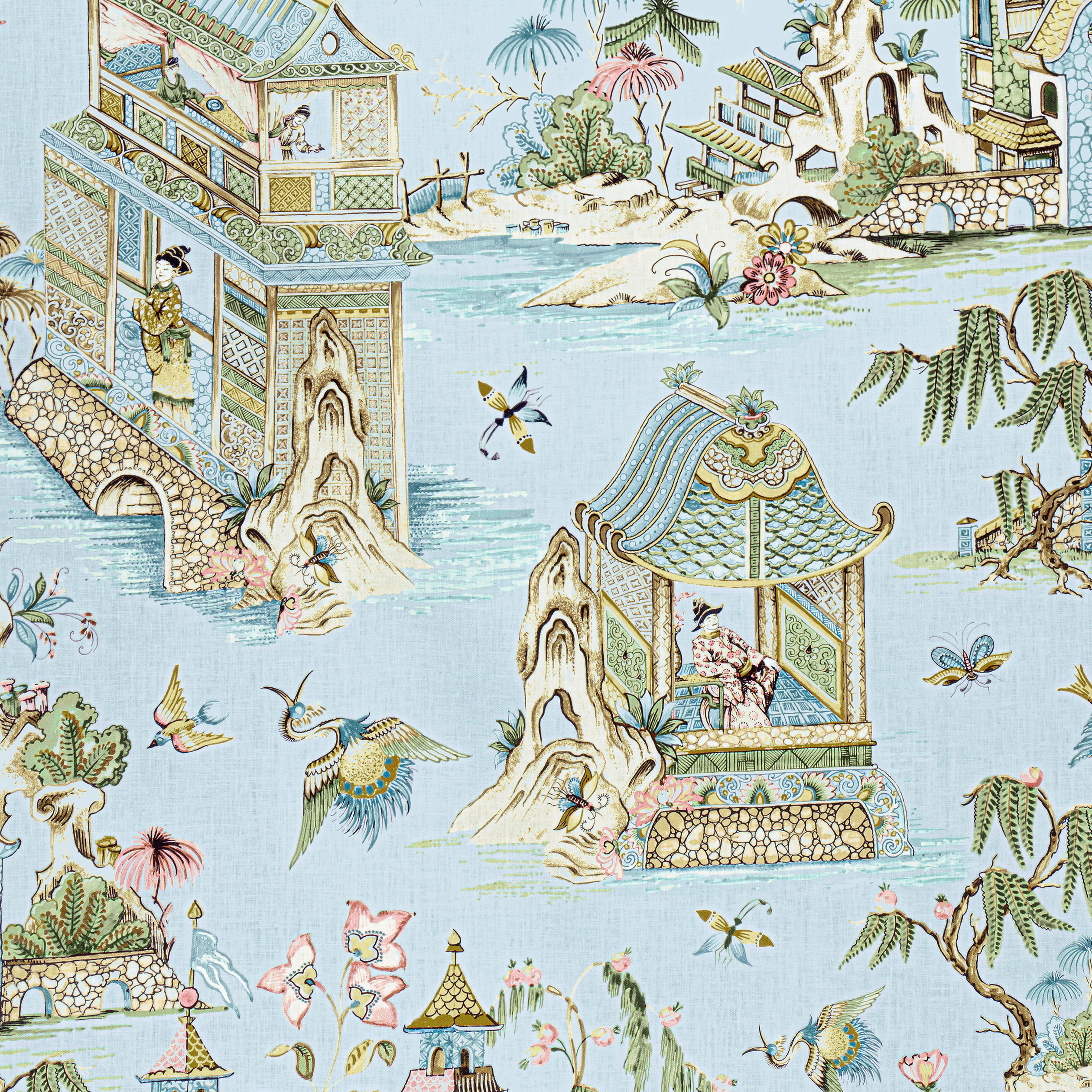 F913615 GRAND PALACE Printed Fabrics Spa Blue from the Thibaut 