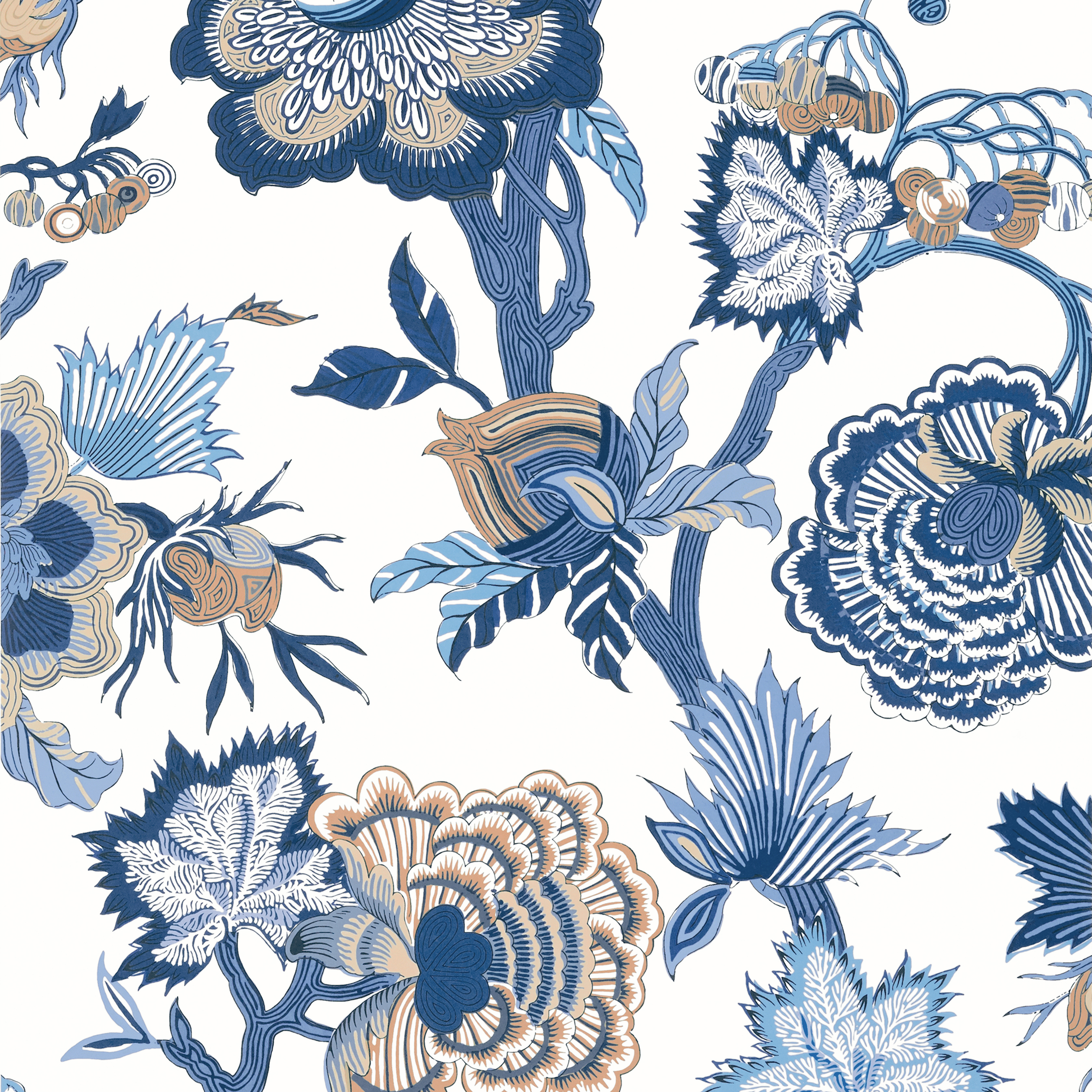 Seabrook Designs Bernadette Jacobean French Blue Wallpaper |  OnlineFabricStore