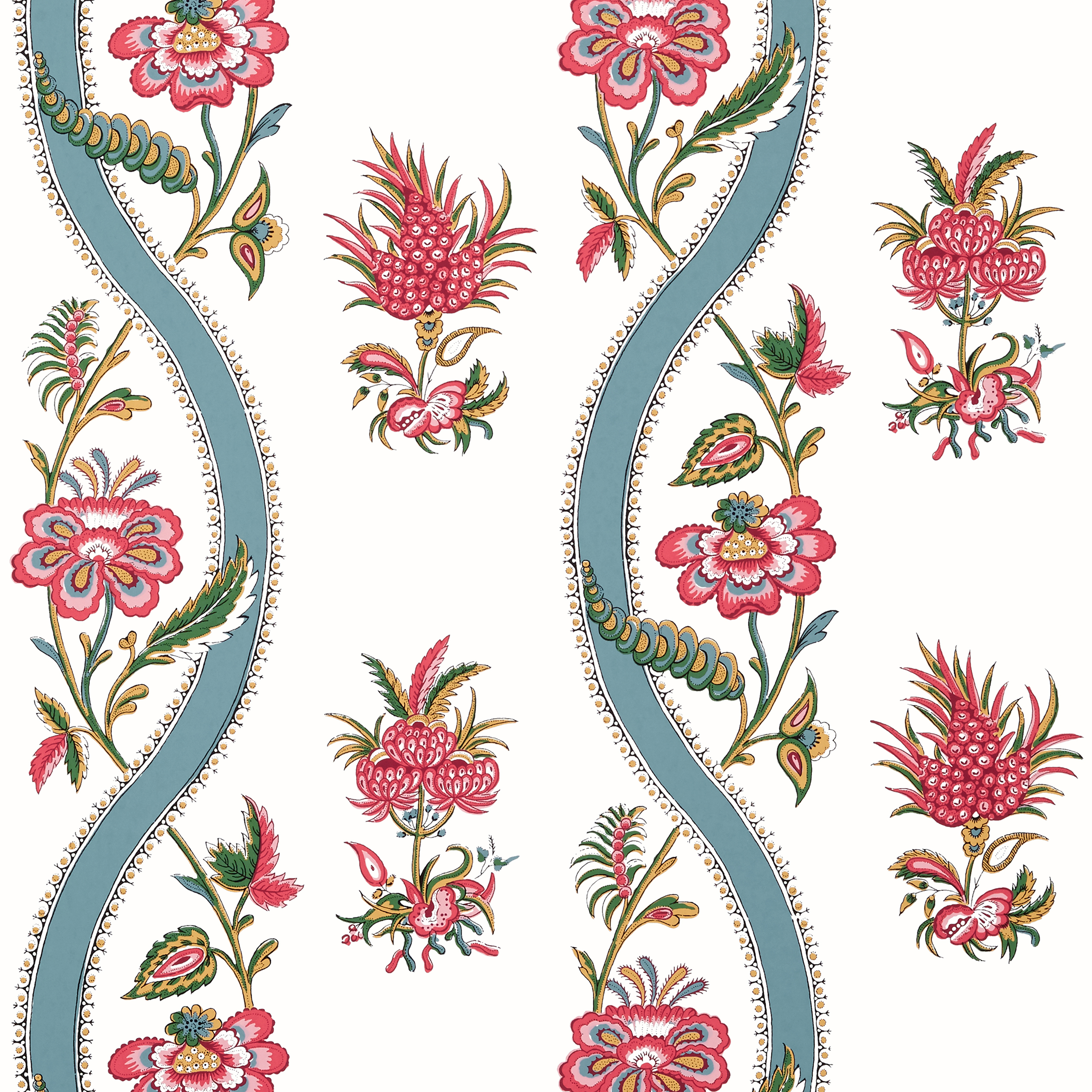 T36426 RIBBON FLORAL Wallpaper Raspberry and Teal from the Thibaut Indienne  collection