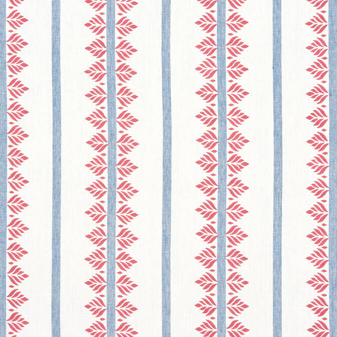 Blue Red Stripe Linen