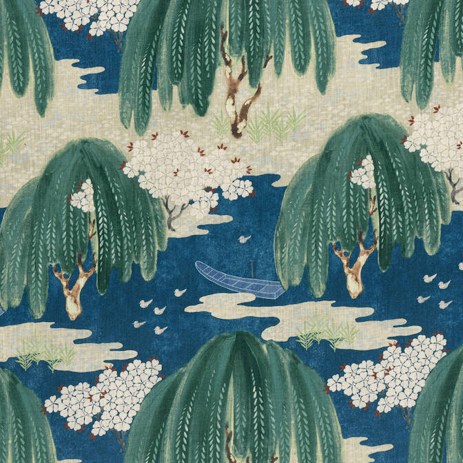 AF23110 WILLOW TREE Printed Fabrics Navy from the Anna French Willow ...