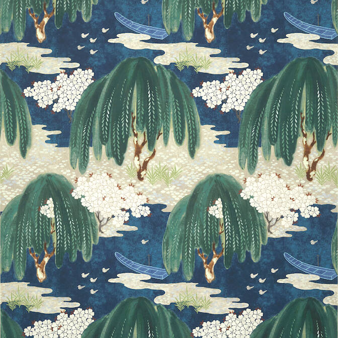 AT23110 WILLOW TREE Wallpaper Navy from the Anna French Willow Tree  collection