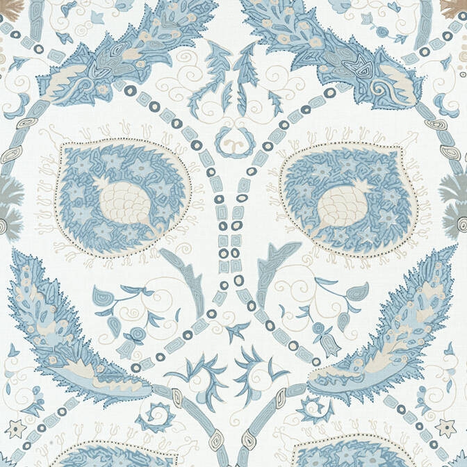 LV Fabric White on Blue Jacquard Fabric – FabricViva