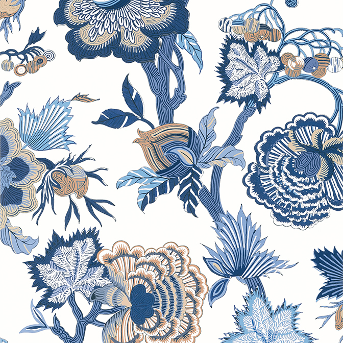 Wood Cut Jacobean - Navy Wallcovering | Astek