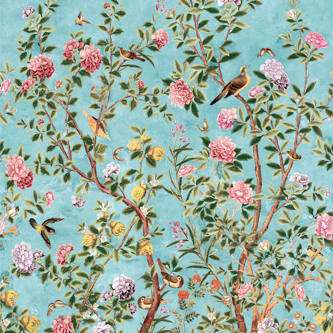 TM13668 JARDIN BLOOM MURAL Mural Turquoise from the Thibaut Grand Palace  collection
